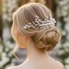 Lorealri Bridal Hair Pins Set, Rhinestone Side Comb, Gold Butterfly with Pearls and Crystals, Wedding Hair Accessories (Silver F) view 2