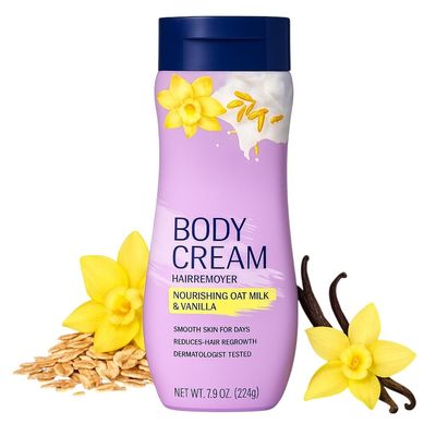 Body Cream Hair Remover, Oat Milk & Vanilla, Body Hair Removal Cream for Women, 7.9 oz (packof1)