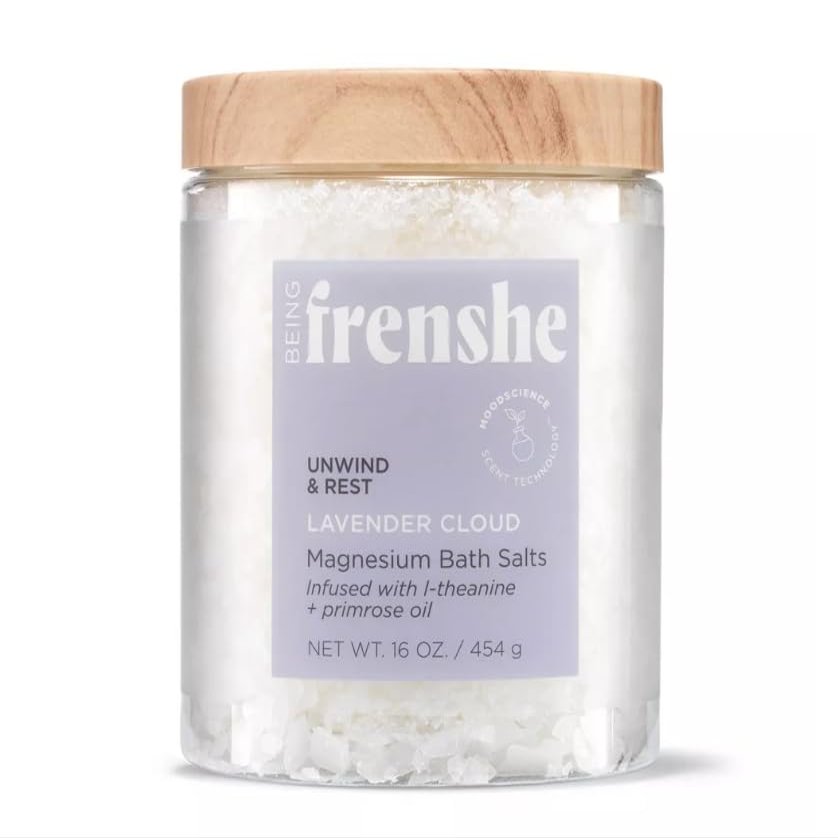 Being Frenshe Lavender Cloud Magnesium Bath Salts, Unwind & Rest, with L-theanine, Primrose Oil, for Relaxation,16 oz