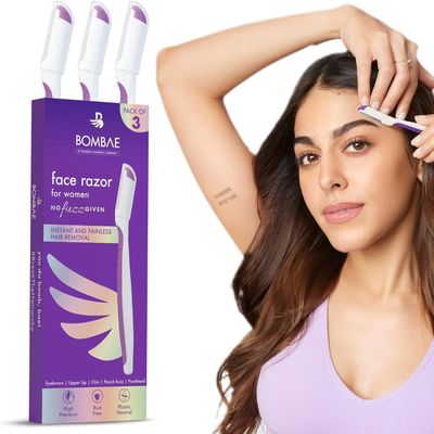 Generic Bo.mbae Reusable Face Razor For Women Facial Hair - 3 | Instant Glow & Painless Hair Removal | For Eyebrows, Upper Lip, Chin, Peach Fuzz, Forehead, Unibrow, Sideburns, White