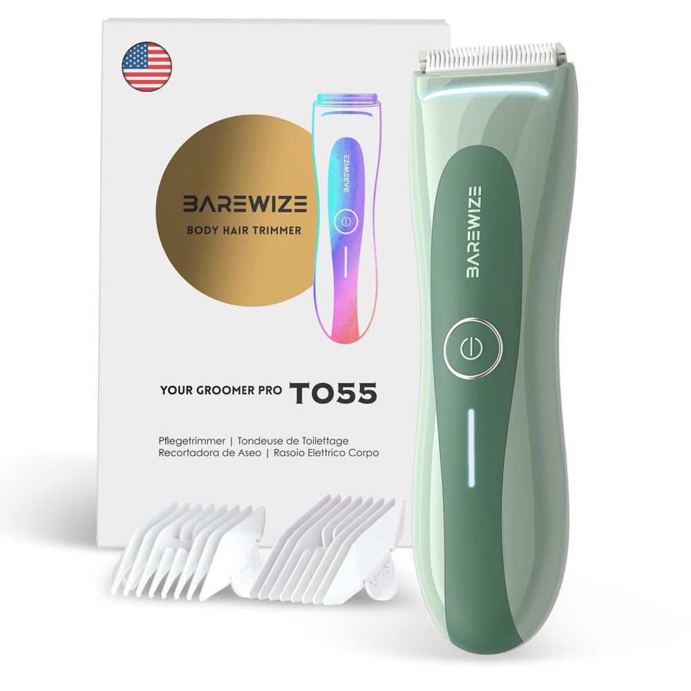 BAREWIZE Bikini Trimmer for Women, Pubic Hair Trimmer | LED Light, IPX7 Waterproof, USB-C Rechargeable, Replaceable Ceramic Blade | Electric Razors for Women, Electric Body Hair Shaver (Mint Oasis)