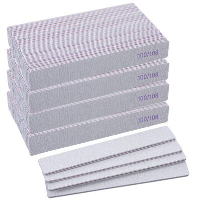 100/180 Grit Nail Files (100 Packs), Emery Board Nail Files for Acrylic Nails and Natural Nails, Double Sided Emory Boards Professional Reusable Washable Manicure Square Gray