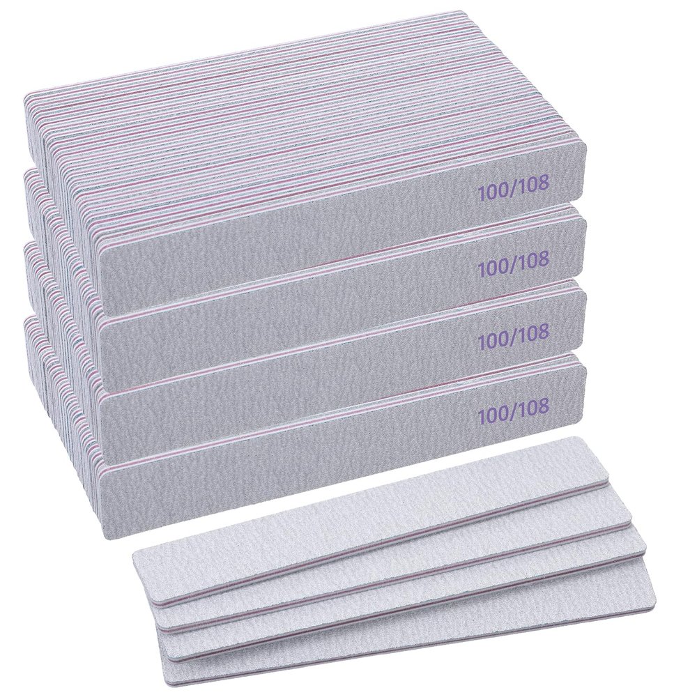 100/180 Grit Nail Files (100 Packs), Emery Board Nail Files for Acrylic Nails and Natural Nails, Double Sided Emory Boards Professional Reusable Washable Manicure Square Gray