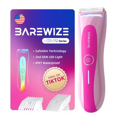 BAREWIZE Bikini Trimmer for Women, Electric Shaver for Women | LED Light, IPX7 Waterproof, USB-C Rechargeable, Ceramic Blade | Electric Razors for Women, Pubic Hair Trimmer Women (Petal Bonbon)