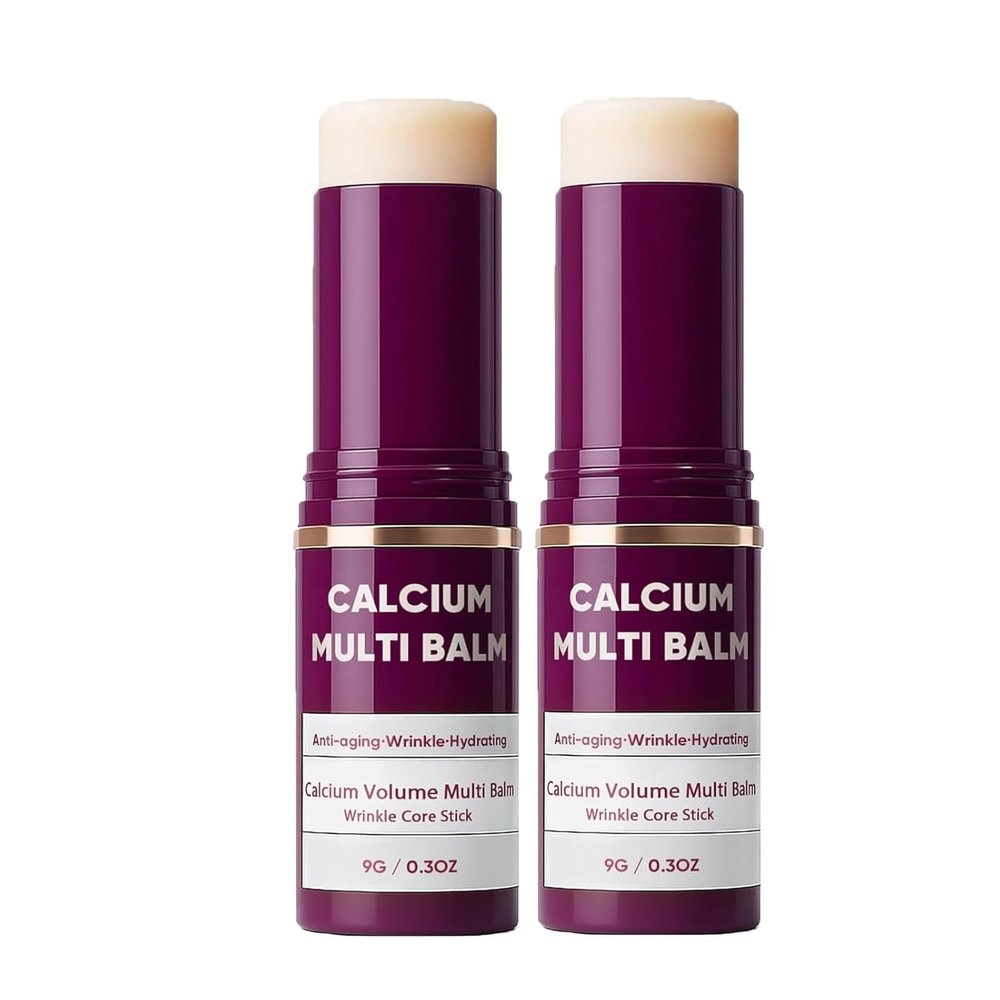 2PCS Calcium Multi Balm Stick - Calcium Volume Multi Balm, Korean Collagen Anti Wrinkle Stick, Anti-aging, Hydrating, Almond & Vitamin E for Eyes, Neck, Face
