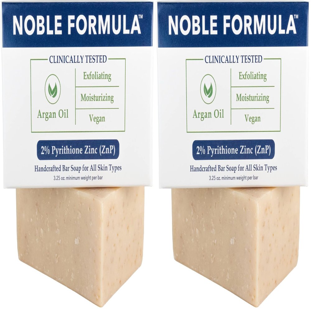 Noble Formula Zinc Bar Soap, Olive Oil and Argan Oil 2% Pyrithione Zinc (ZnP) for All Skin Types Including Those With Acne, Psoriasis and Eczema, 3.25 oz (Pack of 2)