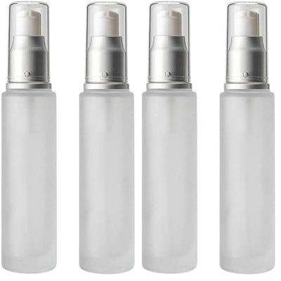 2PC Empty Glass Refillable Dispenser Pump Lotion Bottle White Frosted Cosmetic Pump Bottle Containers For Skin Care Cream Liquid Essential Oil (100ML/3.4oz) (Pack of 2)