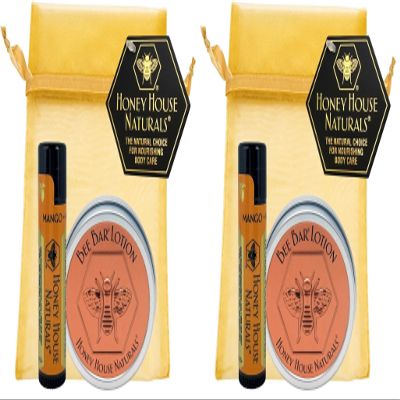 Honey House Naturals 2 Piece Gift Set, All Natural, Ultra Moisturizing Lotion Bar and Lip Butter Infused with Essential Oils, Made in USA, (Variant Name) (Pack of 2)