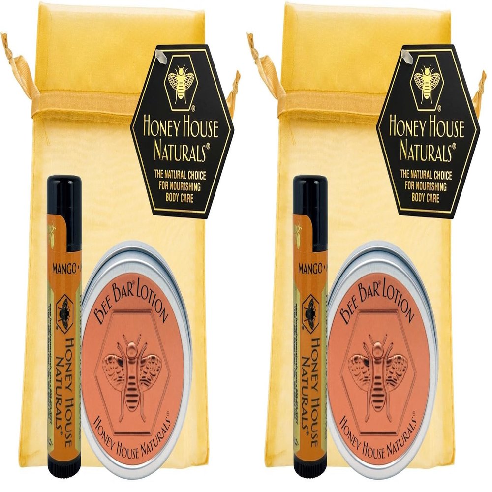 Honey House Naturals 2 Piece Gift Set, All Natural, Ultra Moisturizing Lotion Bar and Lip Butter Infused with Essential Oils, Made in USA, (Variant Name) (Pack of 2)