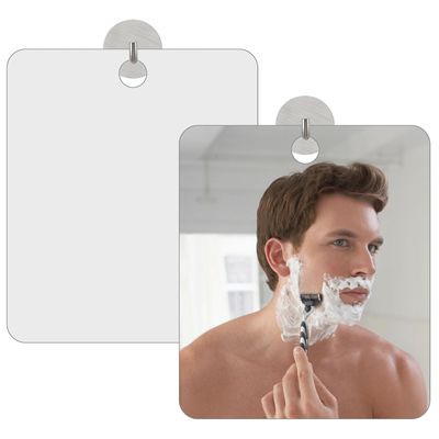 Realand 2 Pack Shower Mirror Fogless for Shaving, 9.8x7.9in Shatterproof Anti Fog Bathroom Hanging Mirror for Wall with 3 Hooks, for Men Woman Shave Makeup Locker
