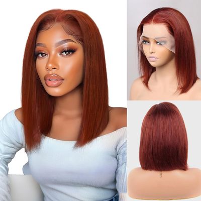 10 inch Bob Wig Human Hair, 13x4 HD Lace Front Wigs Human Hair, Glueless & Pre Plucked Bob Wig with Baby Hair, 180% Density Bob Wigs for Woman (reddish brown)