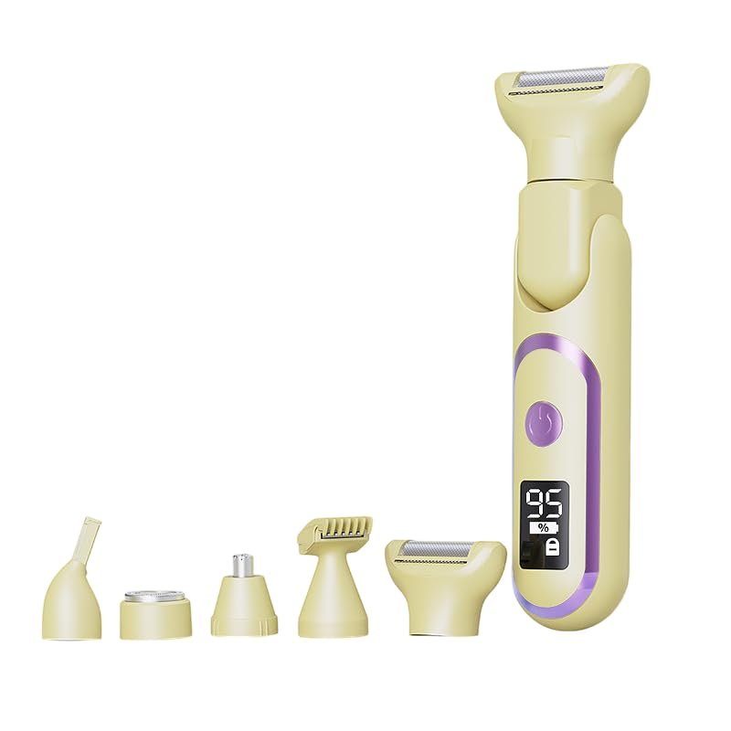 cdpdmai 5-in-1 Women Electric Razor, Bikini Trimmer, Bikini Shaver, Womens Shaver, Wet & Dry Use Painless Trimmer Groomer for Face Body Legs, Rechargeable Electric Lady Shaver(Color:Beige)