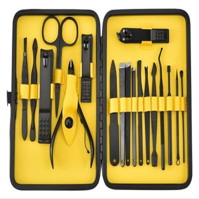 18 Piece Nail Clippers Kit Stainless Steel Manicure Set with Black Steel Decorative Finish ()