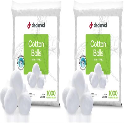 Dealmed 1000 ct. Cotton Balls for Face, Makeup, Medical Uses, & DIY Crafts | Non-Sterile Bulk Pack | Resealable Zip-Locked Bag | 100% Pure Cotton, Soft, Absorbent, Gentle (Pack of 2)