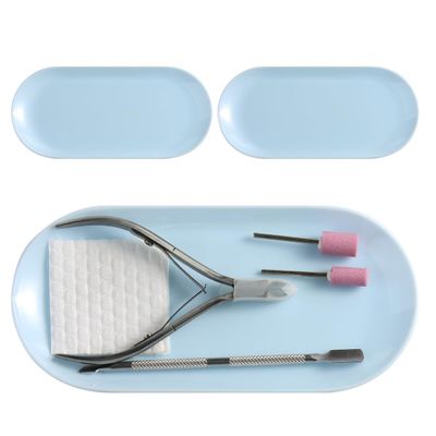 3Pcs Manicure Tools Storage Tray, Oval Plastic Storage Dish Nail Art Accessory Display Trays, Jewelry Rhinestone Organizer Plate, Makeup Cosmetic Nail Decorations Storages PlateBlue