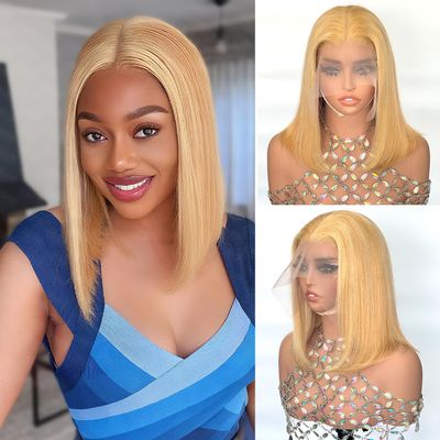 12 inch Bob Wig Human Hair, 13x4 HD Lace Front Wigs Human Hair, Glueless & Pre Plucked Bob Wig with Baby Hair, 180% Density Bob Wigs for Woman (27/613)