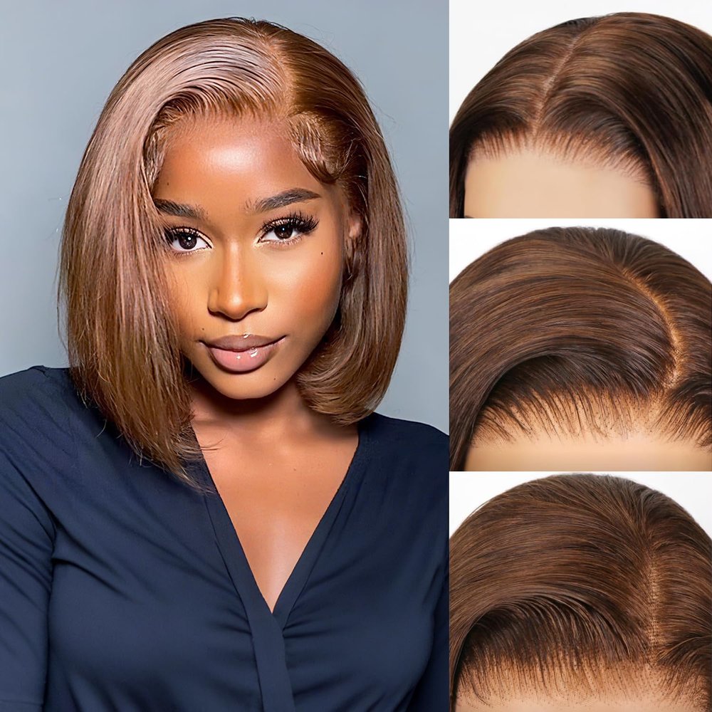 12 inch Bob Wig Human Hair, 13x4 HD Lace Front Wigs Human Hair, Glueless & Pre Plucked Bob Wig with Baby Hair, 180% Density Bob Wigs for Woman (4#)