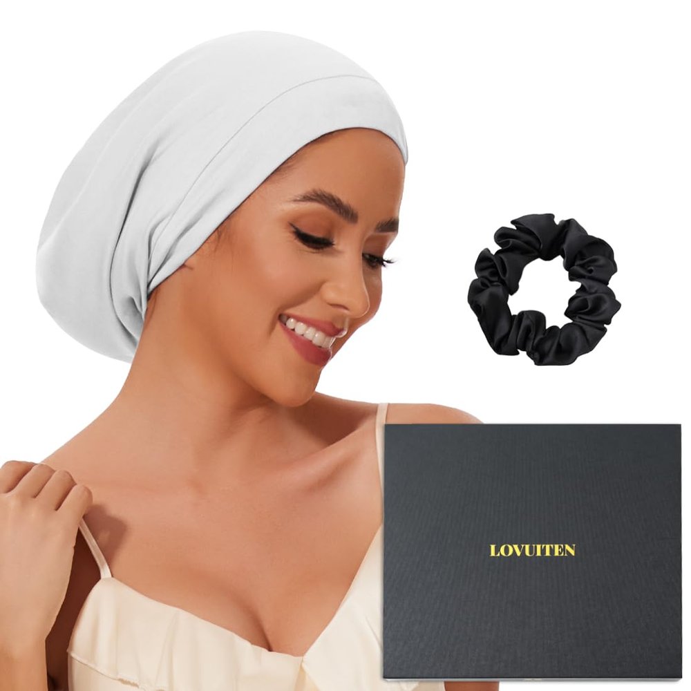 100% Mulberry Silk Bonnet for Sleeping Women Men, Real Silk Lined Sleep Cap with Adjustable Strap, Hair Wrap Slouchy Beanie for Curly Hair
