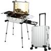 24" Large Capacity Makeup Trolley LED Light Mirror Rolling Cosmetic Case Waterproof Storage Vanity for Artists Travel Organizer-silvery view 1