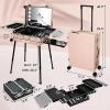 24" Large Capacity Makeup Trolley LED Light Mirror Rolling Cosmetic Case Waterproof Storage Vanity for Artists Travel Organizer-silvery view 2