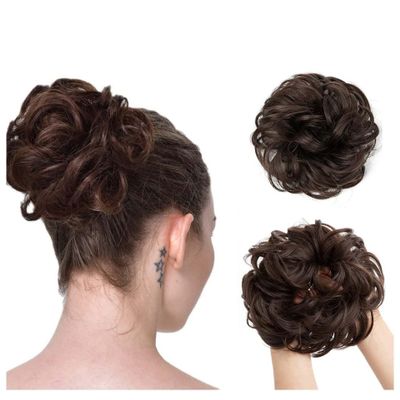 Messy Bun Hair Piece for Women, Wavy Curly Ponytail Extensions, Brown Highlight Blonde Scrunchie, Thick Hair Bun Updo