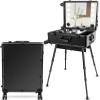 24'' Aluminum Trolley Makeup Train Case with 8 LED Light Rolling Cosmetic Organizer Studio Speaker Make up Artist Studio-black view 1
