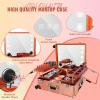24'' Aluminum Trolley Makeup Train Case with 8 LED Light Rolling Cosmetic Organizer Studio Speaker Make up Artist Studio-black view 3
