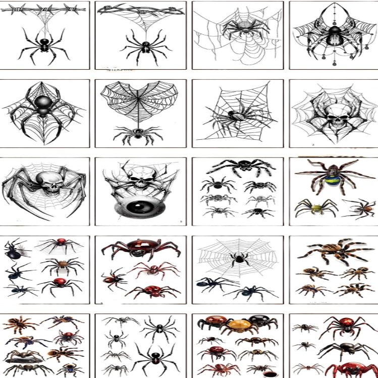 20 Halloween tattoo stickers, dark spider flower arm atmosphere decoration tattoo stickers, suitable for decoration accessories of makeup parties, parties and festivals
