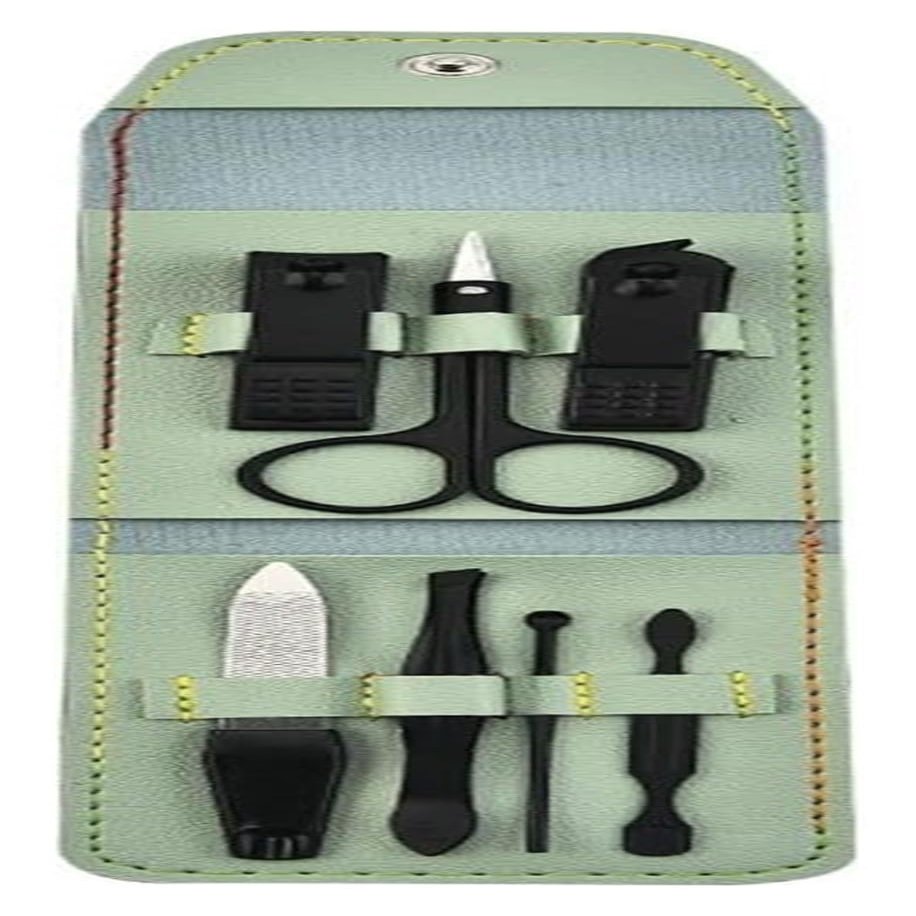 7 Piece Portable Nail Clipper Set Home Beauty Manicure Kit with Manicure Tools (Green 11 * 6.7CM)