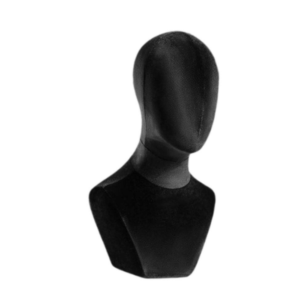 17.7-Inch Mannequin Head, Bust Mannequin Head Wig Display with Shoulder Wig and Hats Display Stand Manikin Velvet Head for Wig Hairdresser Training Cap Salon Display, and Travel Use(Black)