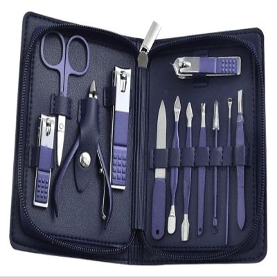 Manicure Kit Nail Clippers 12 Piece Set Manicure Tools (Blue 20 * 15 * 4cm)