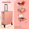 24" Large Capacity Makeup Trolley LED Light Mirror Rolling Cosmetic Case Waterproof Storage Vanity for Artists Travel Organizer-Rose Gold view 3