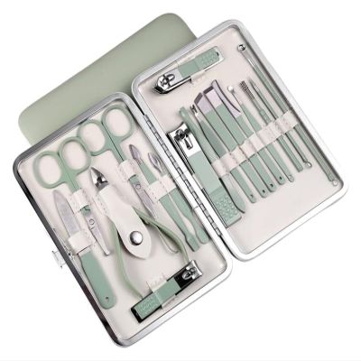 Nail Care Kit Manicure Set with Nail Clippers and Grooming Tools (Green 15.5 * 10.5 * 1.5cm)