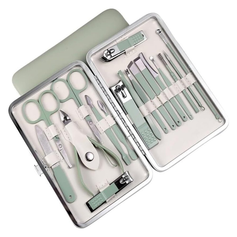 Nail Care Kit Manicure Set with Nail Clippers and Grooming Tools (Green 15.5 * 10.5 * 1.5cm)