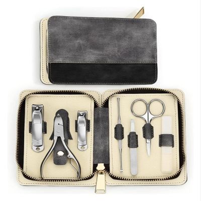 7 Piece Stainless Steel Nail Care Set with Travel Case Manicure and Grooming Tools Nail Clippers Kit (Gray 1set)