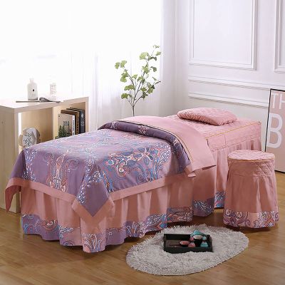 4-Piece Cotton Massage Table Sheet Set Salon Bed Cover,Massage Skirt Protective Cover Includes Pad and Face Rest Cover-B 70x190cm(28x75inch)