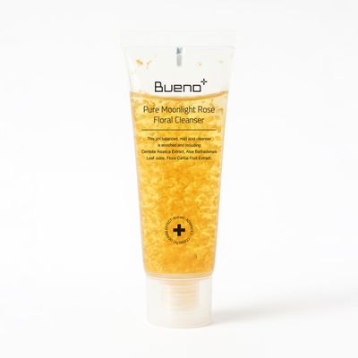 Bueno+ Pure Moonlight Rose Floral Cleanser | Gentle Daily Face Wash with Rose Petals | Mild Exfoliating & Hydrating Vegan Gel | For All Skin Types | 1.01 fl. oz
