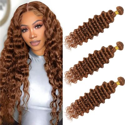 Brown Bundles Human Hair 8 10 12Inch Light Brown Deep Wave Bundles Human Hair Weave for Black Women 12A Brazilian Virgin Hair 3Bundles#30
