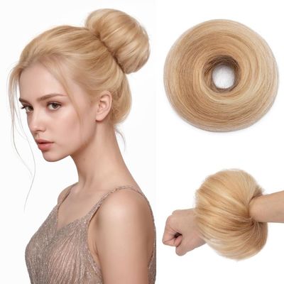 gengchang66 hair bun, Real Human Hair Messy Bun Scrunchies Updo Ponytail Extension for Women Girls(Golden)