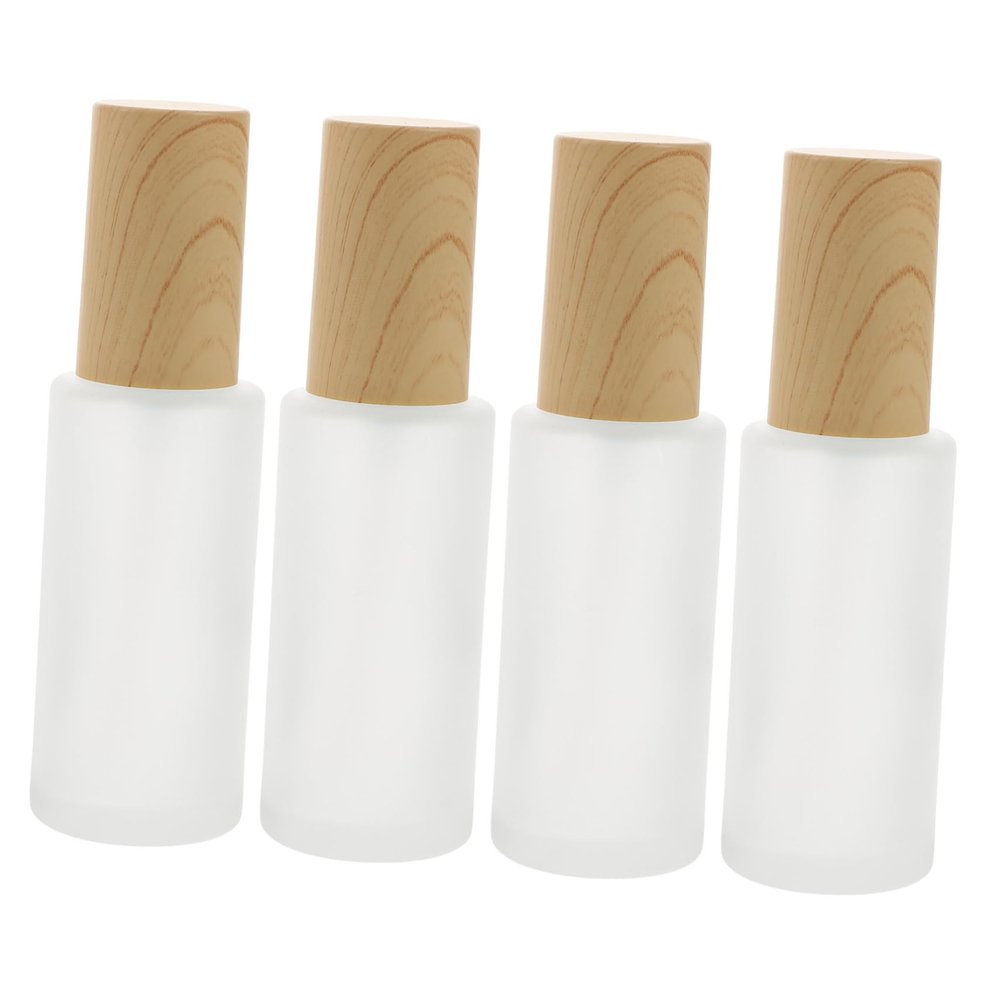 4Pcs Refillable Glass Lotion Bottles, Frosted Wood Grain Travel Dispenser