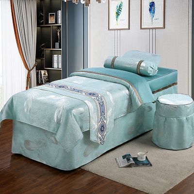 DESALAI 4-Piece Microfiber Massage Table Sheet Set,Non Slip Solid Color Salon Bed Cover,Stain-Resistant Beauty Bedspread for Body Fumigation Physiotherapy Massage-Green 190x80cm(75x31inch)