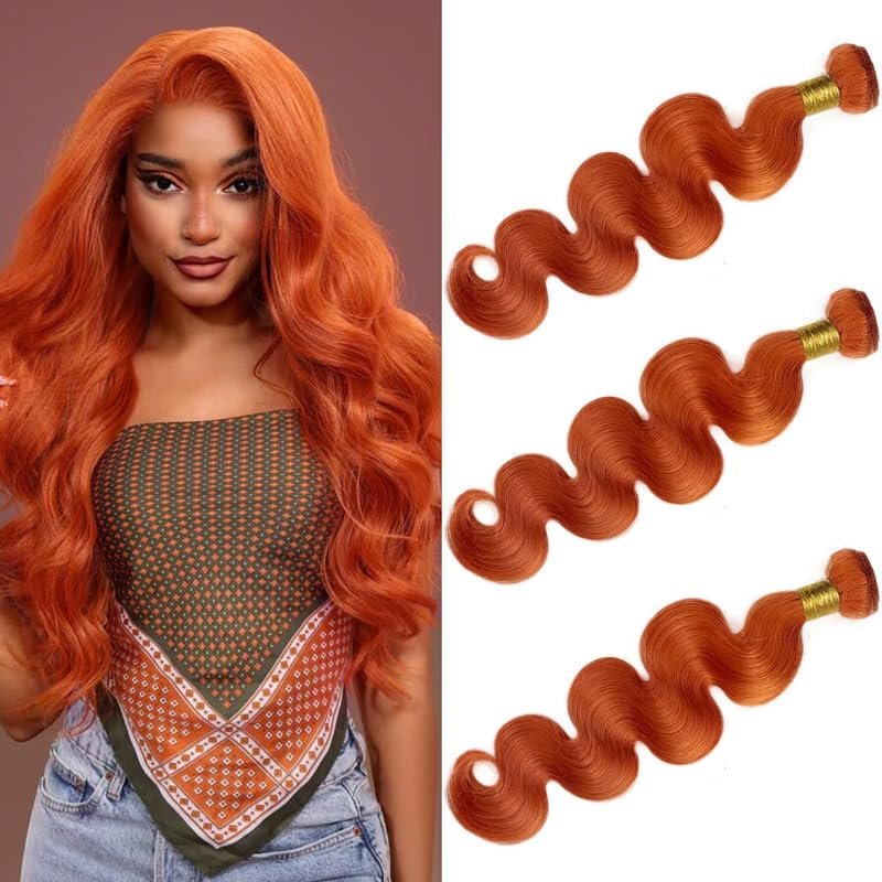 Orange Bundles Human Hair 10 12 14inch Body Wave Bundles 12A Brazilian Virgin Hair 3Bundles Double Weft Hair Weave for Women #350Ginger