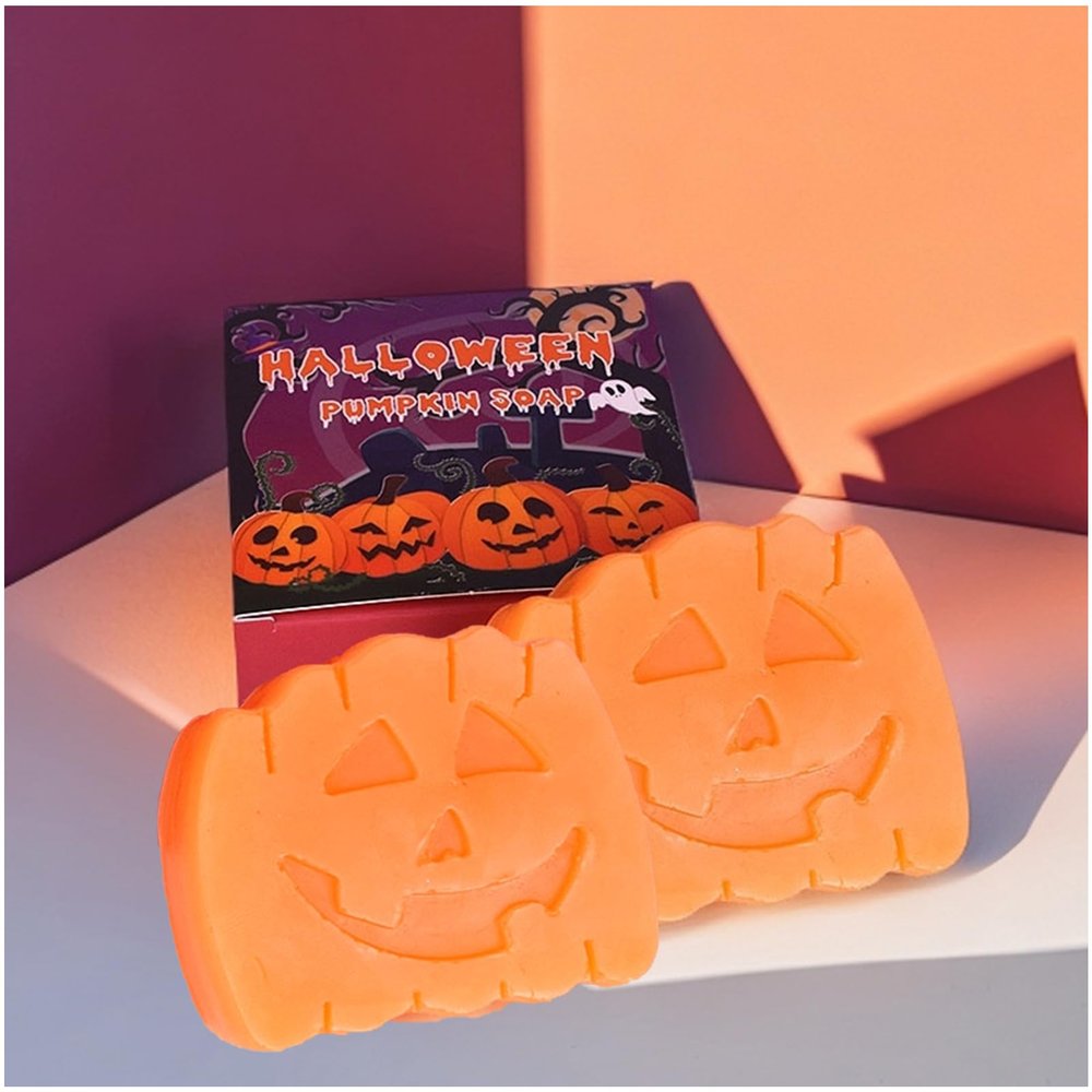 Full Pumpkin Facial Soap Bar 2, Natural Jabon Facial With Pumpkin Seed Oil Moisturizing and Soothing for Face & Body, Fall Party Favors Hand Crafted Using Plant-Based Ingredients Oily Skin Face Wash