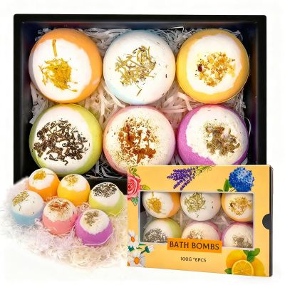 BomCot Bath Bomb Gift Set 6 Pack Natural Plant Aromatherapy Essential Oil Steam Bath Ball Relaxing Moisturizing Bath Ball Christmas Holiday SPA Gift 100g