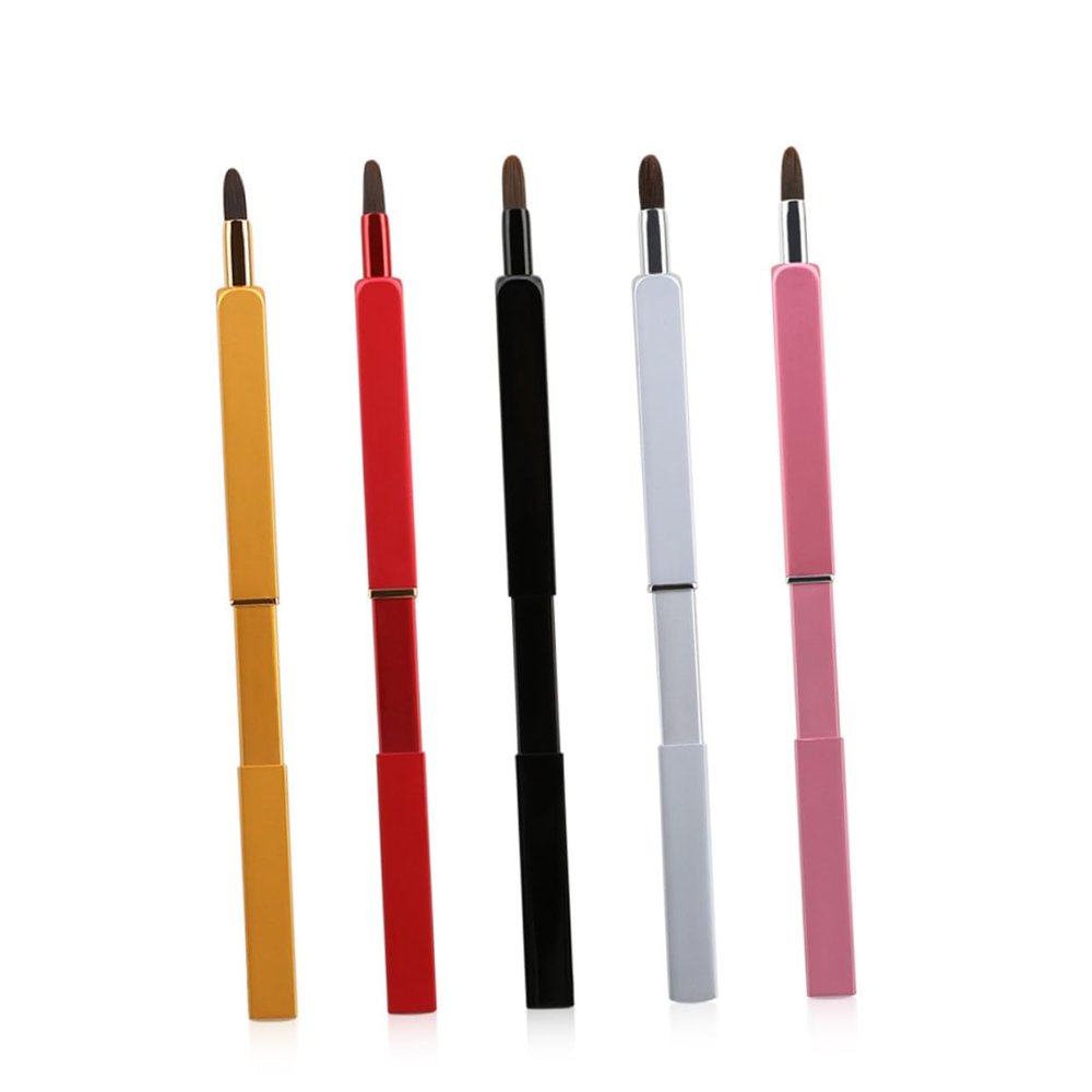 COOLHIYA Retractable Lip Brush with Premium Nylon Bristles Portable Makeup Tool for Precise Lip Application Travel-friendly Black Metal Tube Compact Design