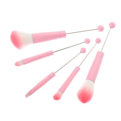 LALADEFIEE 5 Pcs Makeup Brush Kit with Detachable Bead Handles Pink Metal Makeup Face Brushes for Foundation Eyeshadow Blush Contouring Eyebrow Shaping Ergonomic Design for Women