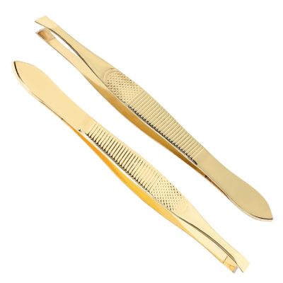 COOLHIYA 2Pcs Stainless Steel Brow Hair Tweezers with Precision Angled and Flat Tips Ergonomic Non-slip Handles for Professional and Home Eyebrow Grooming Beauty Tool for Face Hair Removal