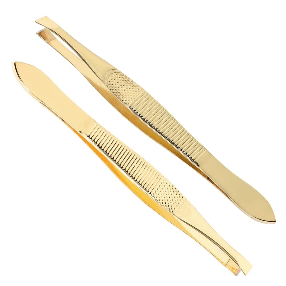 COOLHIYA 2Pcs Stainless Steel Brow Hair Tweezers with Precision Angled and Flat Tips Ergonomic Non-slip Handles for Professional and Home Eyebrow Grooming Beauty Tool for Face Hair Removal