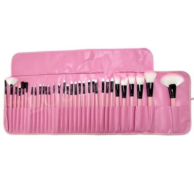 32 Pieces Of Wood Handle Black/pink Professional Makeup Brush Set PU Leather Bag Makeup Beautification Tool