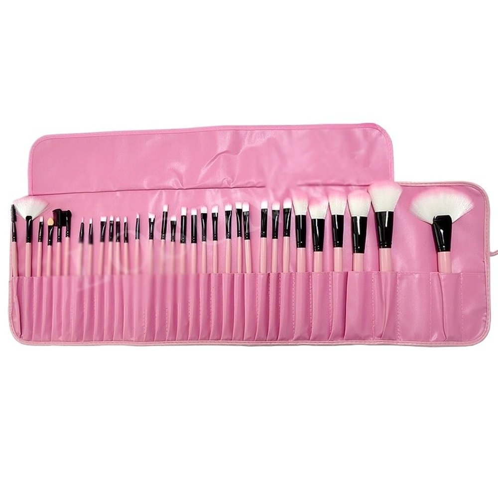 32 Pieces Of Wood Handle Black/pink Professional Makeup Brush Set PU Leather Bag Makeup Beautification Tool